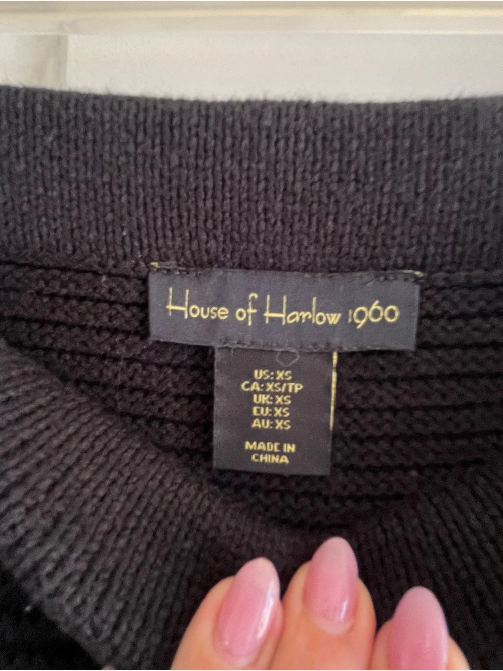 House of Harlow 1960 Black Knit & Crochet Bodycon Midi Skirt SZ XS